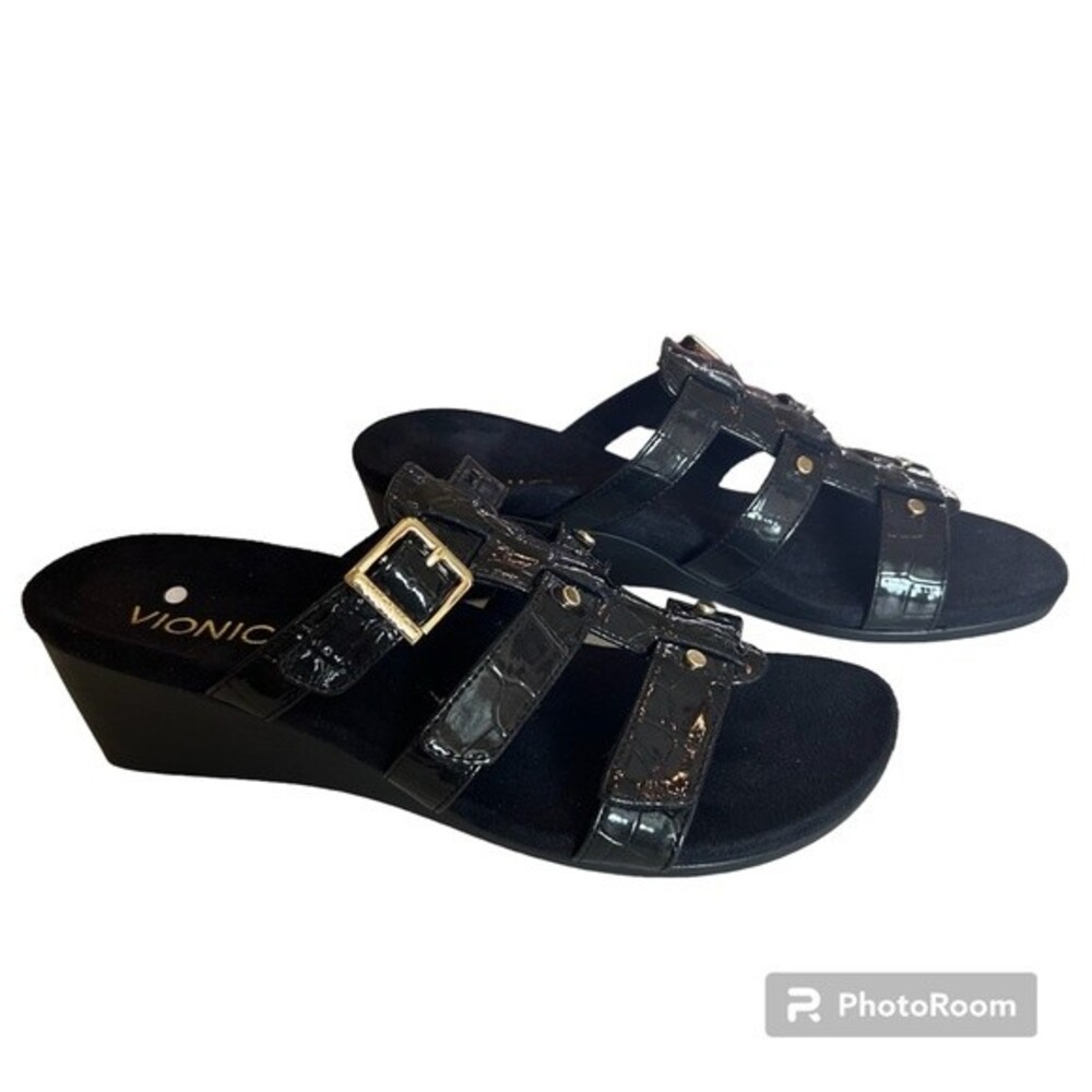 Vionic Black Leather Sandals Size 7
